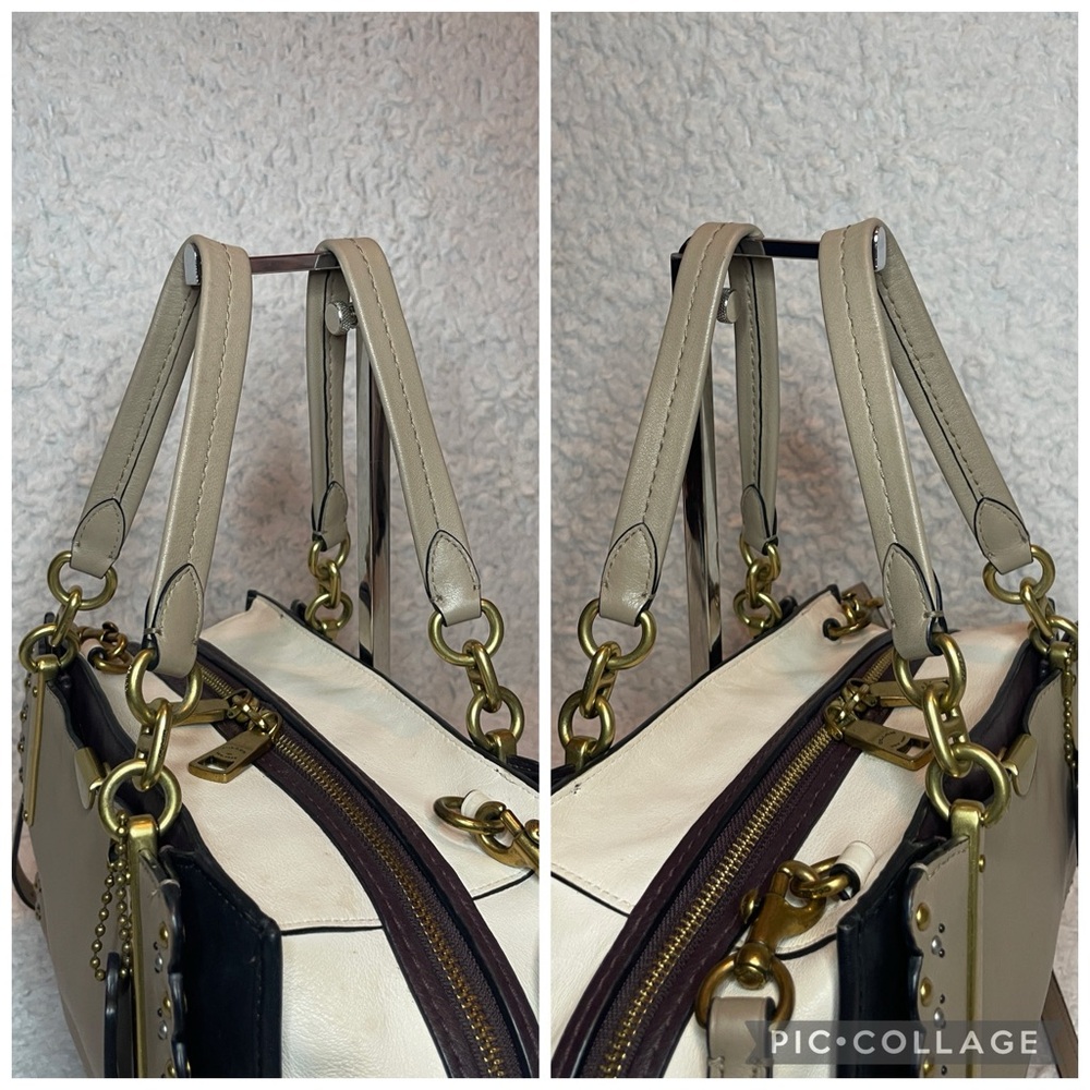 Coach Dreamer 29 Scalloped Stud Rivets Tri-tone Colorblock Leather Satchel Bag - Picture 11 of 17
